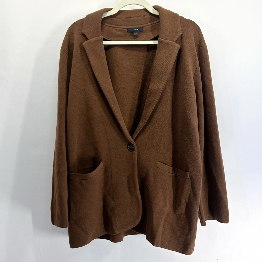 J. Crew Cecile Brown Knit Relaxed Sweater Blazer Cotton Merino Wool Large